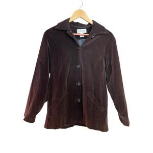 Finity Brown Velvet Button Front Blazer Jacket Lined Classic Coat Women’s 8